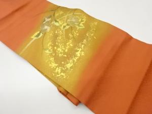 塩瀬引箔金駒刺繍枝花模様名古屋帯